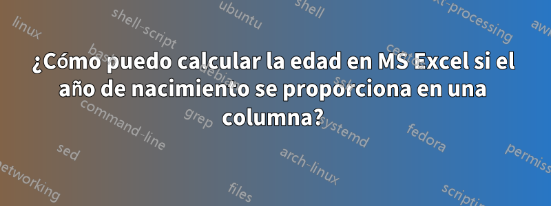 ¿Cómo puedo calcular la edad en MS Excel si el año de nacimiento se proporciona en una columna?