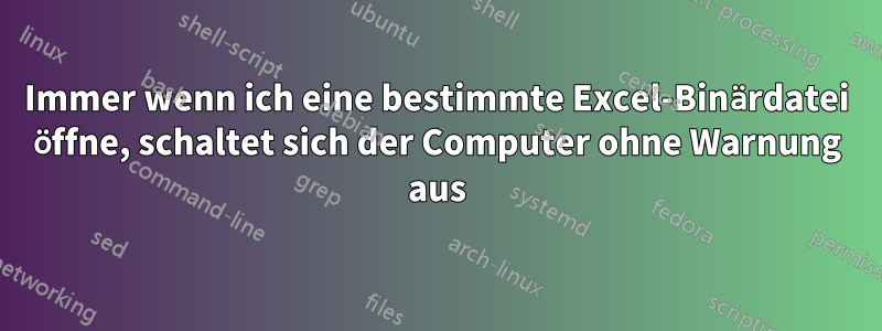 Immer wenn ich eine bestimmte Excel-Binärdatei öffne, schaltet sich der Computer ohne Warnung aus