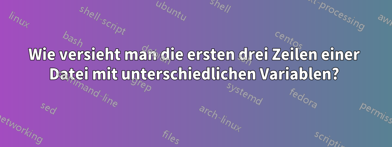 Wie versieht man die ersten drei Zeilen einer Datei mit unterschiedlichen Variablen?