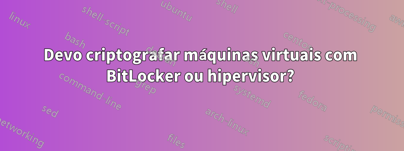 Devo criptografar máquinas virtuais com BitLocker ou hipervisor?