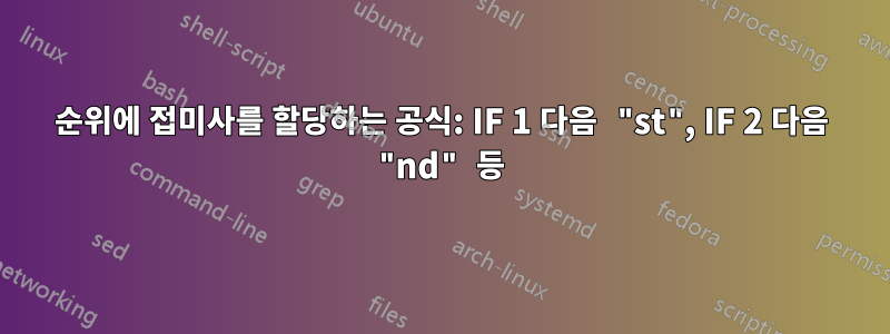 순위에 접미사를 할당하는 공식: IF 1 다음 "st", IF 2 다음 "nd" 등