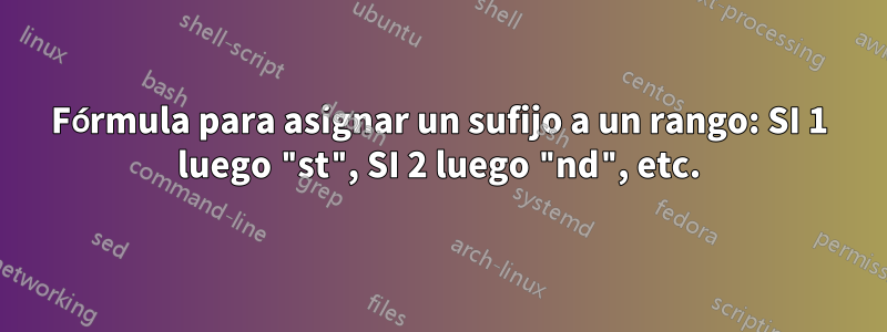 Fórmula para asignar un sufijo a un rango: SI 1 luego "st", SI 2 luego "nd", etc.