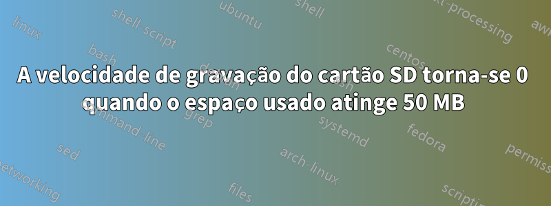 A velocidade de gravação do cartão SD torna-se 0 quando o espaço usado atinge 50 MB