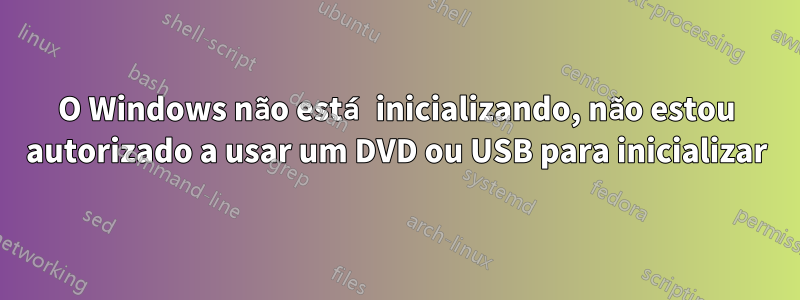 O Windows não está inicializando, não estou autorizado a usar um DVD ou USB para inicializar