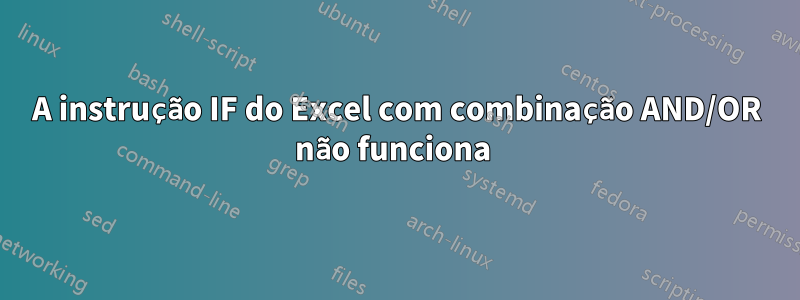 A instrução IF do Excel com combinação AND/OR não funciona 