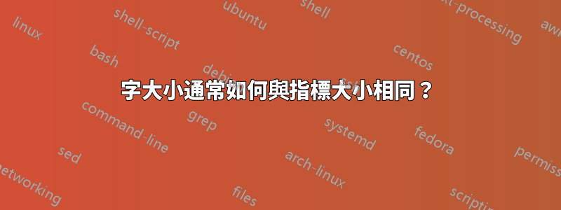 字大小通常如何與指標大小相同?