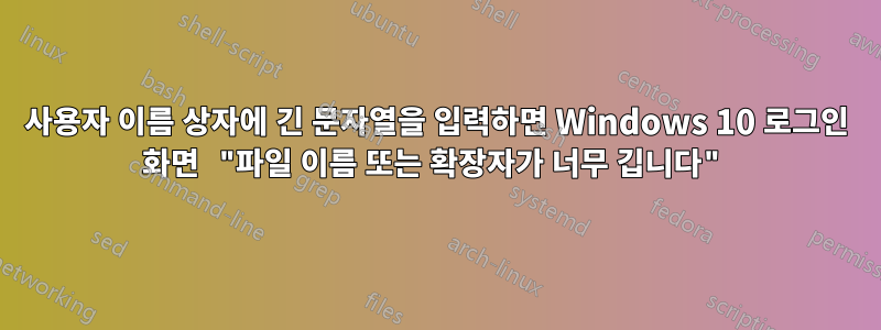 사용자 이름 상자에 긴 문자열을 입력하면 Windows 10 로그인 화면 "파일 이름 또는 확장자가 너무 깁니다"