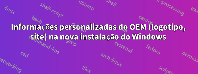 Informações personalizadas do OEM (logotipo, site) na nova instalação do Windows