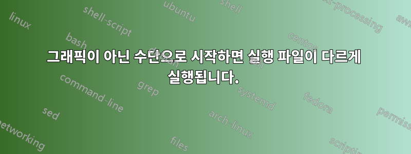 그래픽이 아닌 수단으로 시작하면 실행 파일이 다르게 실행됩니다.