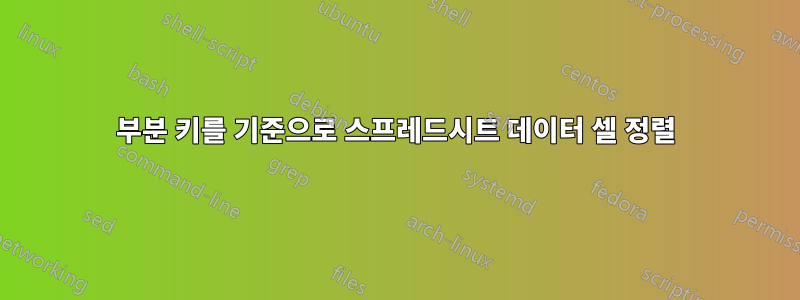 부분 키를 기준으로 스프레드시트 데이터 셀 정렬