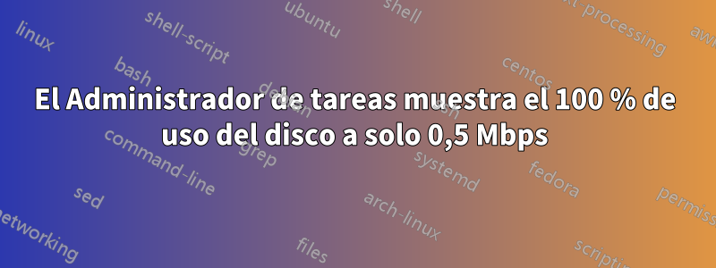 El Administrador de tareas muestra el 100 % de uso del disco a solo 0,5 Mbps