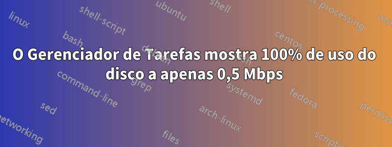 O Gerenciador de Tarefas mostra 100% de uso do disco a apenas 0,5 Mbps