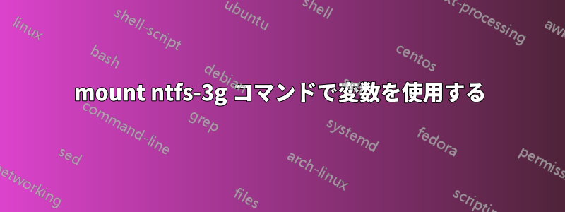 mount ntfs-3g コマンドで変数を使用する