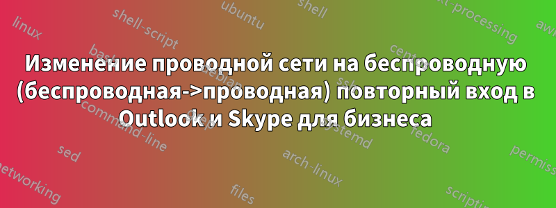 Изменение проводной сети на беспроводную (беспроводная->проводная) повторный вход в Outlook и Skype для бизнеса