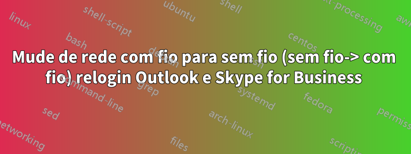 Mude de rede com fio para sem fio (sem fio-> com fio) relogin Outlook e Skype for Business