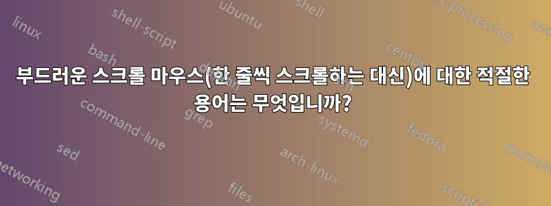 부드러운 스크롤 마우스(한 줄씩 스크롤하는 대신)에 대한 적절한 용어는 무엇입니까?