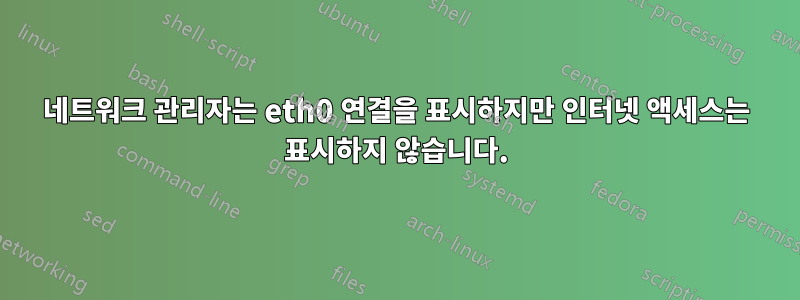 네트워크 관리자는 eth0 연결을 표시하지만 인터넷 액세스는 표시하지 않습니다.