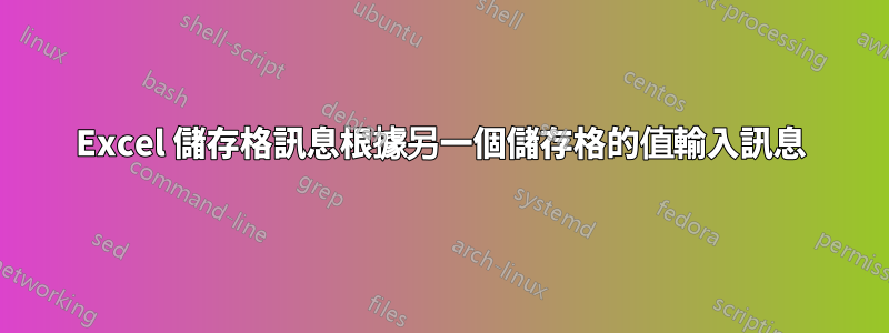 Excel 儲存格訊息根據另一個儲存格的值輸入訊息