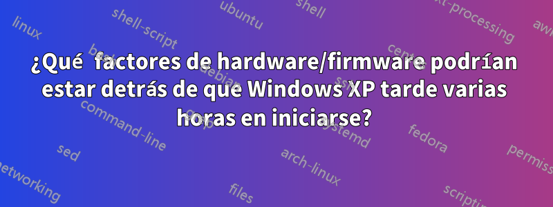 ¿Qué factores de hardware/firmware podrían estar detrás de que Windows XP tarde varias horas en iniciarse?