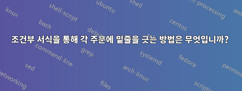 조건부 서식을 통해 각 주문에 밑줄을 긋는 방법은 무엇입니까?