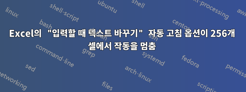 Excel의 "입력할 때 텍스트 바꾸기" 자동 고침 옵션이 256개 셀에서 작동을 멈춤