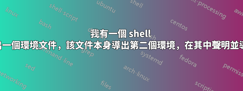 我有一個 shell 腳本，它導出一個環境文件，該文件本身導出第二個環境，在其中聲明並導出全域變量