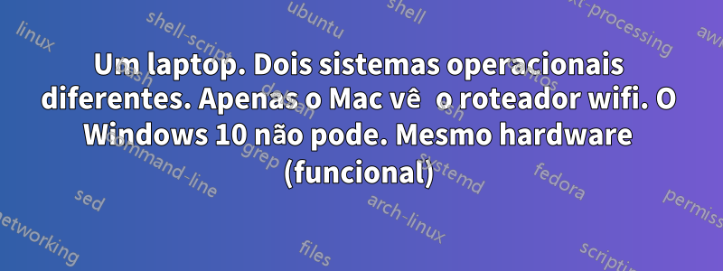 Um laptop. Dois sistemas operacionais diferentes. Apenas o Mac vê o roteador wifi. O Windows 10 não pode. Mesmo hardware (funcional)