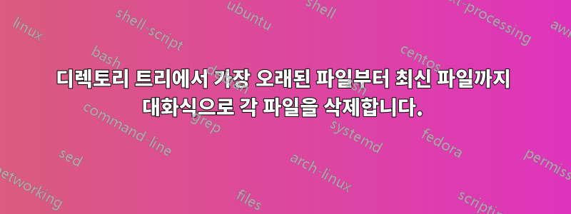 디렉토리 트리에서 가장 오래된 파일부터 최신 파일까지 대화식으로 각 파일을 삭제합니다.