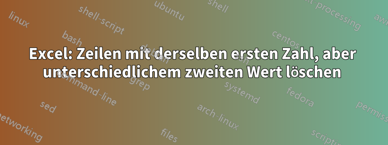 Excel: Zeilen mit derselben ersten Zahl, aber unterschiedlichem zweiten Wert löschen