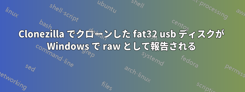 Clonezilla でクローンした fat32 usb ディスクが Windows で raw として報告される