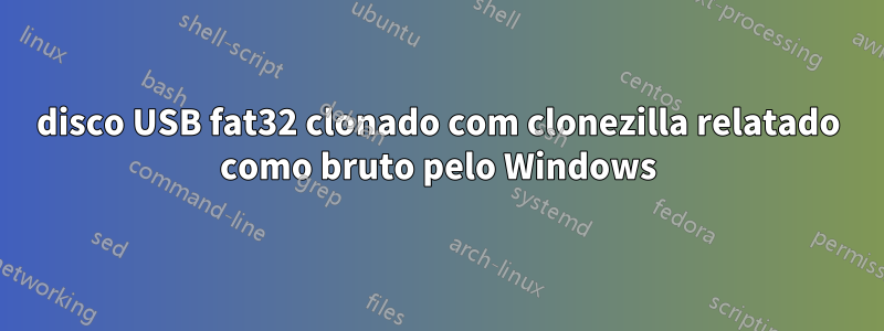 disco USB fat32 clonado com clonezilla relatado como bruto pelo Windows