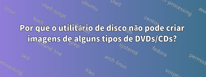 Por que o utilitário de disco não pode criar imagens de alguns tipos de DVDs/CDs?