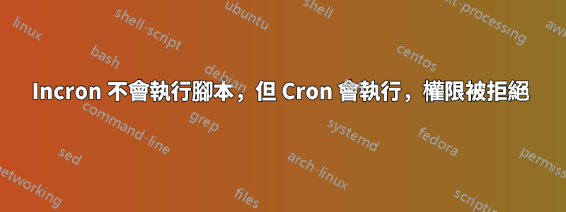 Incron 不會執行腳本，但 Cron 會執行，權限被拒絕