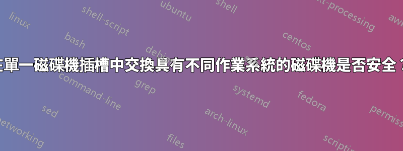 在單一磁碟機插槽中交換具有不同作業系統的磁碟機是否安全？