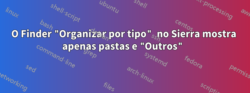 O Finder "Organizar por tipo" no Sierra mostra apenas pastas e "Outros"