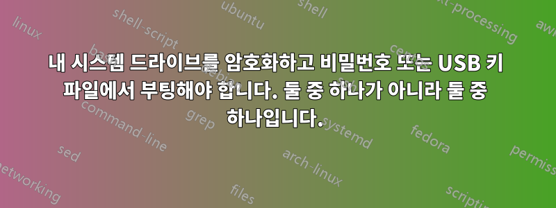 내 시스템 드라이브를 암호화하고 비밀번호 또는 USB 키 파일에서 부팅해야 합니다. 둘 중 하나가 아니라 둘 중 하나입니다.