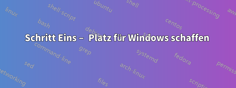 Schritt Eins – Platz für Windows schaffen