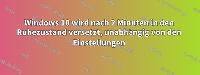 Windows 10 wird nach 2 Minuten in den Ruhezustand versetzt, unabhängig von den Einstellungen