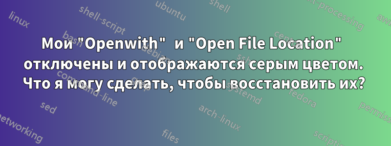 Мои "Openwith" и "Open File Location" отключены и отображаются серым цветом. Что я могу сделать, чтобы восстановить их?