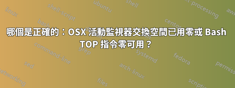 哪個是正確的：OSX 活動監視器交換空間已用零或 Bash TOP 指令零可用？