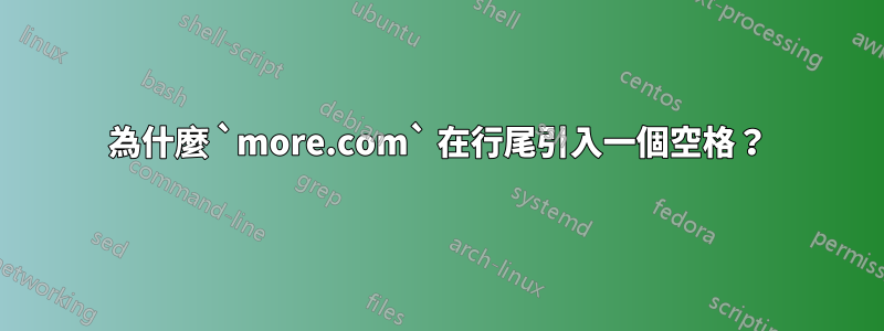 為什麼 `more.com` 在行尾引入一個空格？