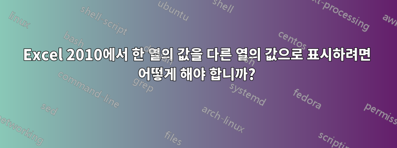 Excel 2010에서 한 열의 값을 다른 열의 값으로 표시하려면 어떻게 해야 합니까?