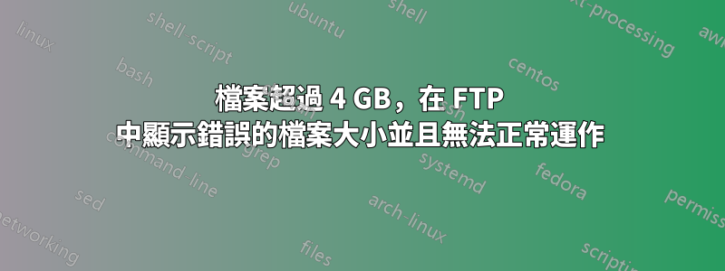 檔案超過 4 GB，在 FTP 中顯示錯誤的檔案大小並且無法正常運作