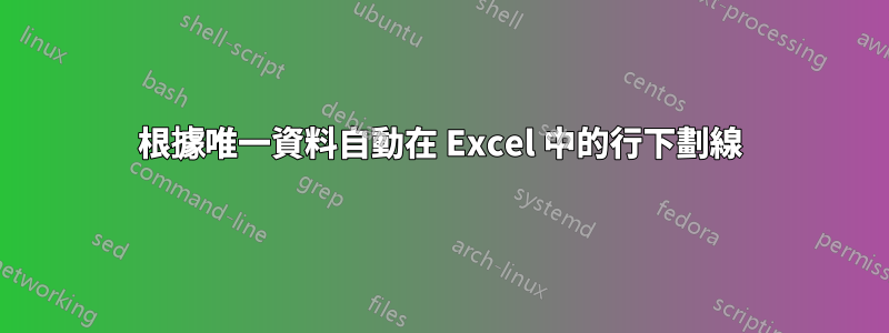 根據唯一資料自動在 Excel 中的行下劃線