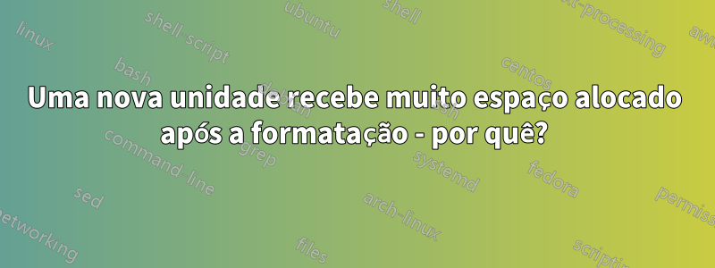 Uma nova unidade recebe muito espaço alocado após a formatação - por quê?