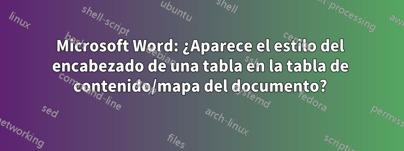 Microsoft Word: ¿Aparece el estilo del encabezado de una tabla en la tabla de contenido/mapa del documento?