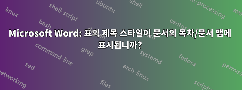 Microsoft Word: 표의 제목 스타일이 문서의 목차/문서 맵에 표시됩니까?