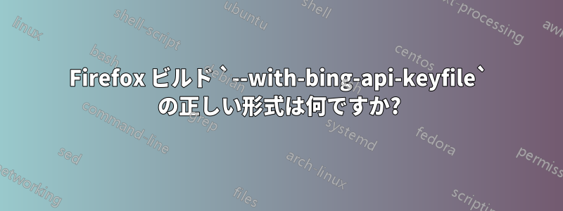 Firefox ビルド `--with-bing-api-keyfile` の正しい形式は何ですか?