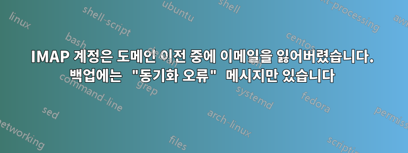 IMAP 계정은 도메인 이전 중에 이메일을 잃어버렸습니다. 백업에는 "동기화 오류" 메시지만 있습니다