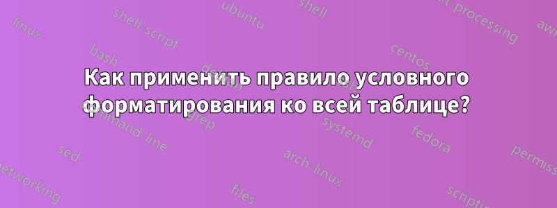 Как применить правило условного форматирования ко всей таблице?